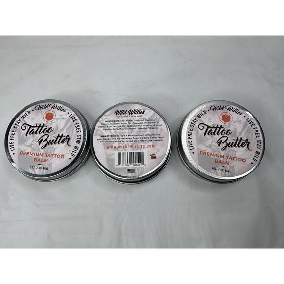 Lot of (3) WILD WILLIES TATTOO BUTTER Premium Tattoo Balm Butter 2 oz. Organic - Picture 2 of 2